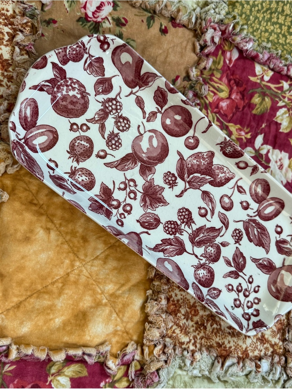 Decorative Fruit Pattern Rectangular Serving Platter - Burgundy
